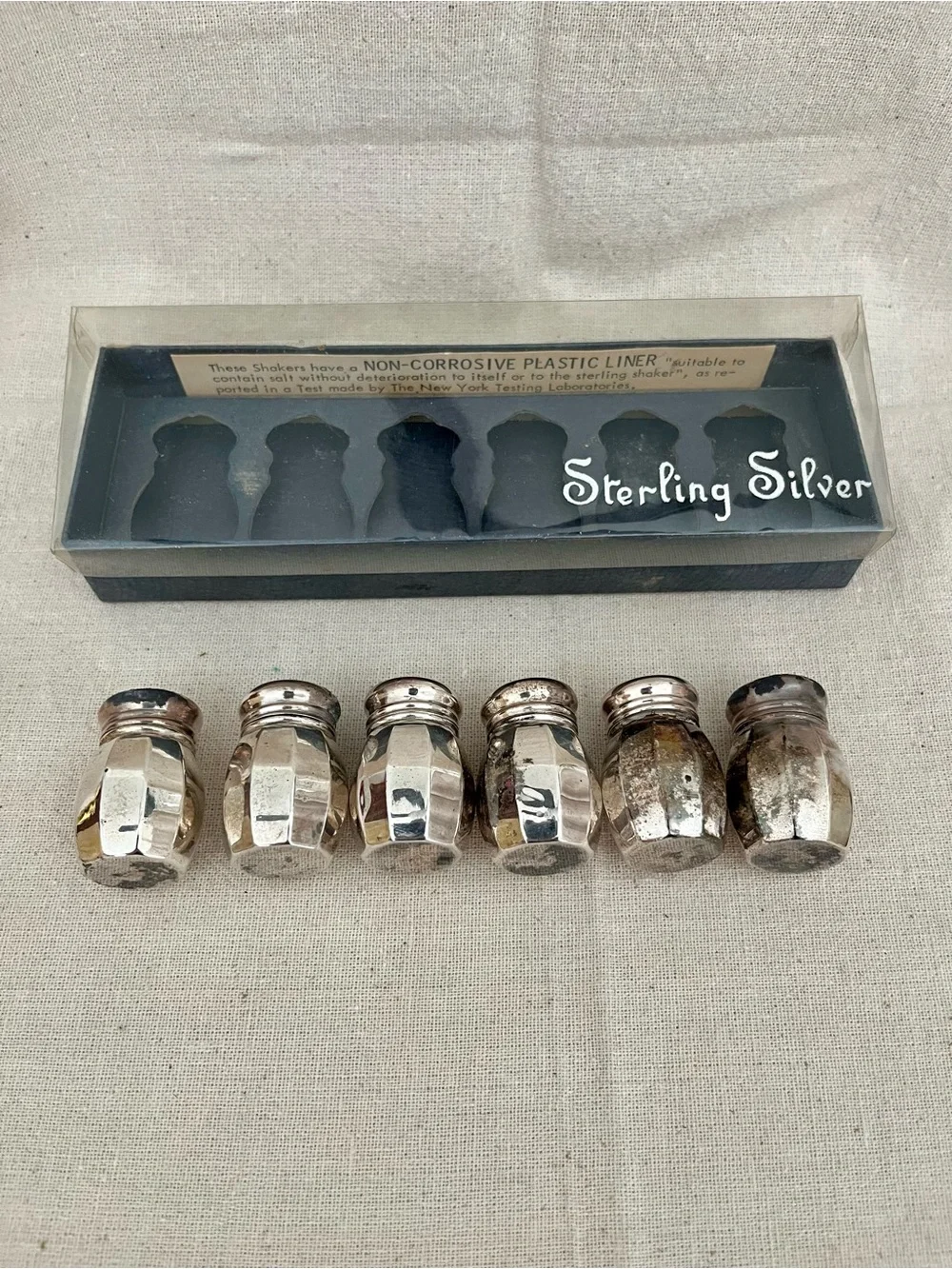 Vintage Sterling Silver Salt Shakers Set of 6 with Original Box 1950s